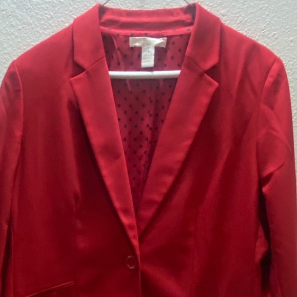 Chicos Red Polka Dot Lined Blazer Jacket Women Size 1/Med Business Casual - Picture 2 of 8